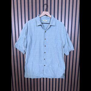 Tommy Bahama Shirt Large Mens Gray Short Sleeve Woven 100% Silk Pocket